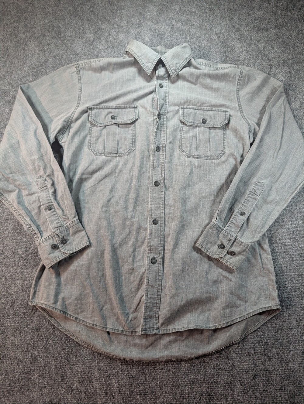 Basic Editions Men's Gray 100% Cotton Button-Up Shirt M Medium
